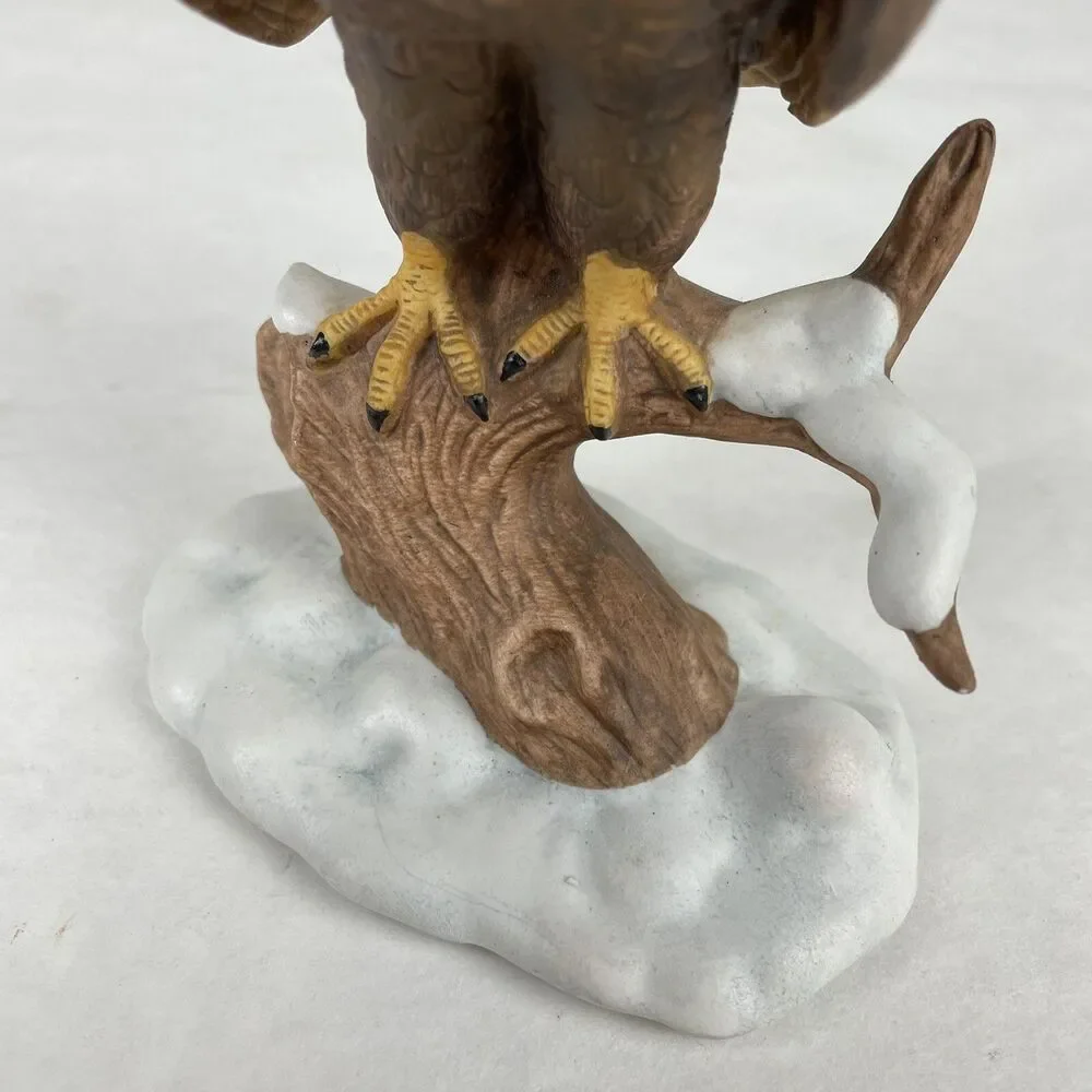 Vintage Porcelain Perched Bald Eagle Figurine Statue Desk Shelf 6” Unbranded